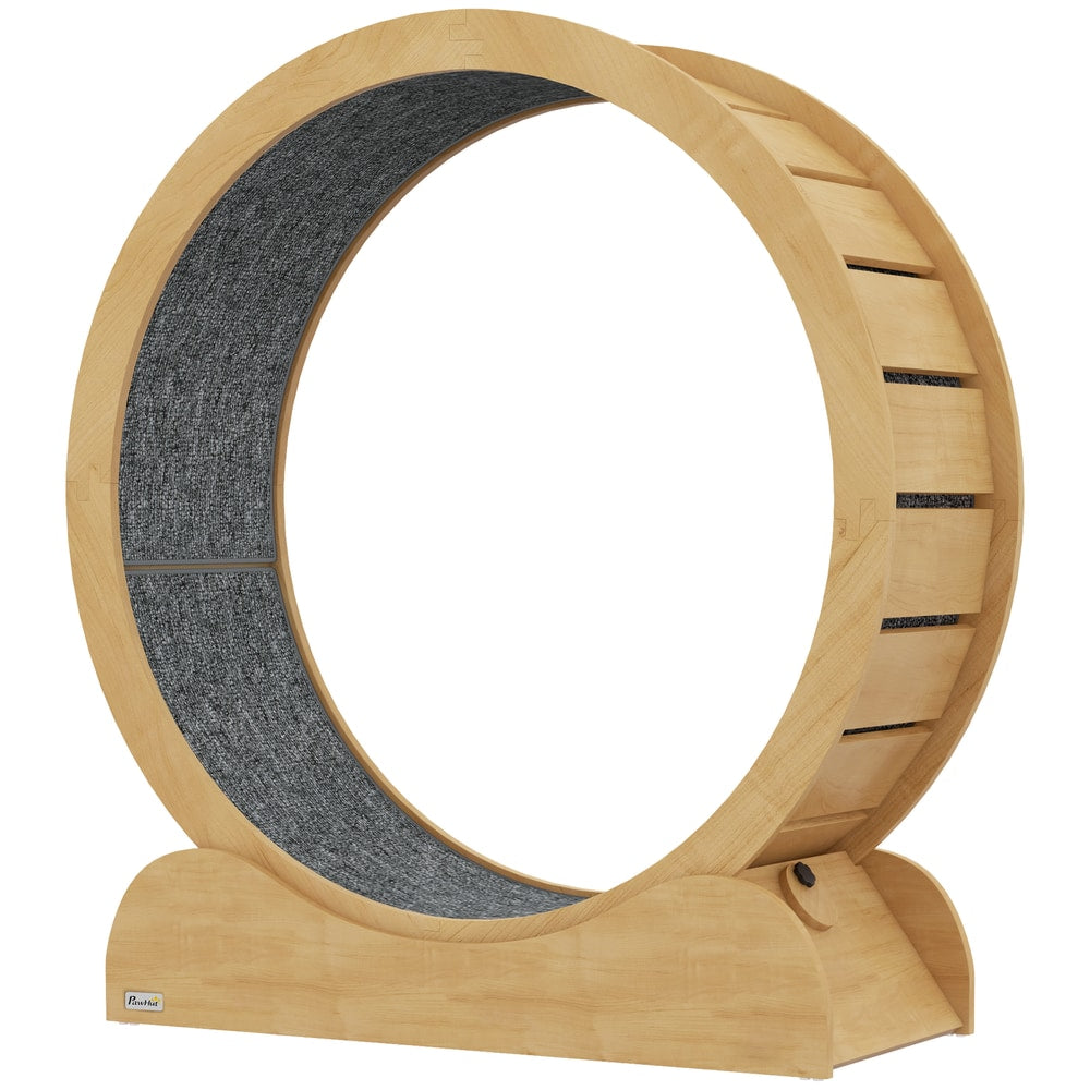 PawHut 39.4" Wooden Cat Running Wheel with Brake in a Natural Wood Finish
