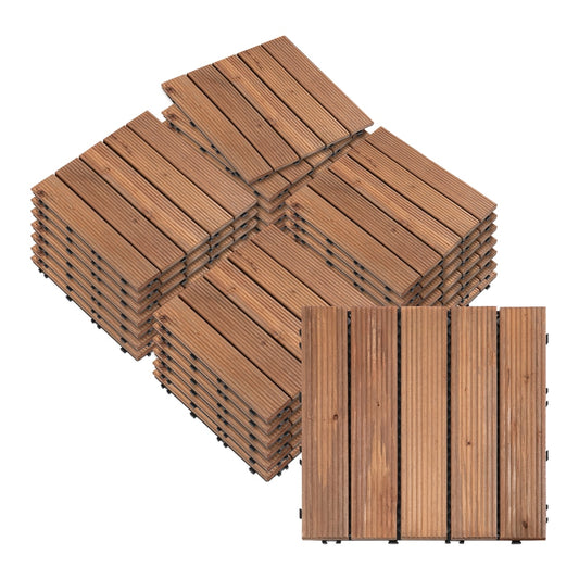 Outsunny 27 Pcs Solid Wood Interlocking Decking Tiles in Brown
