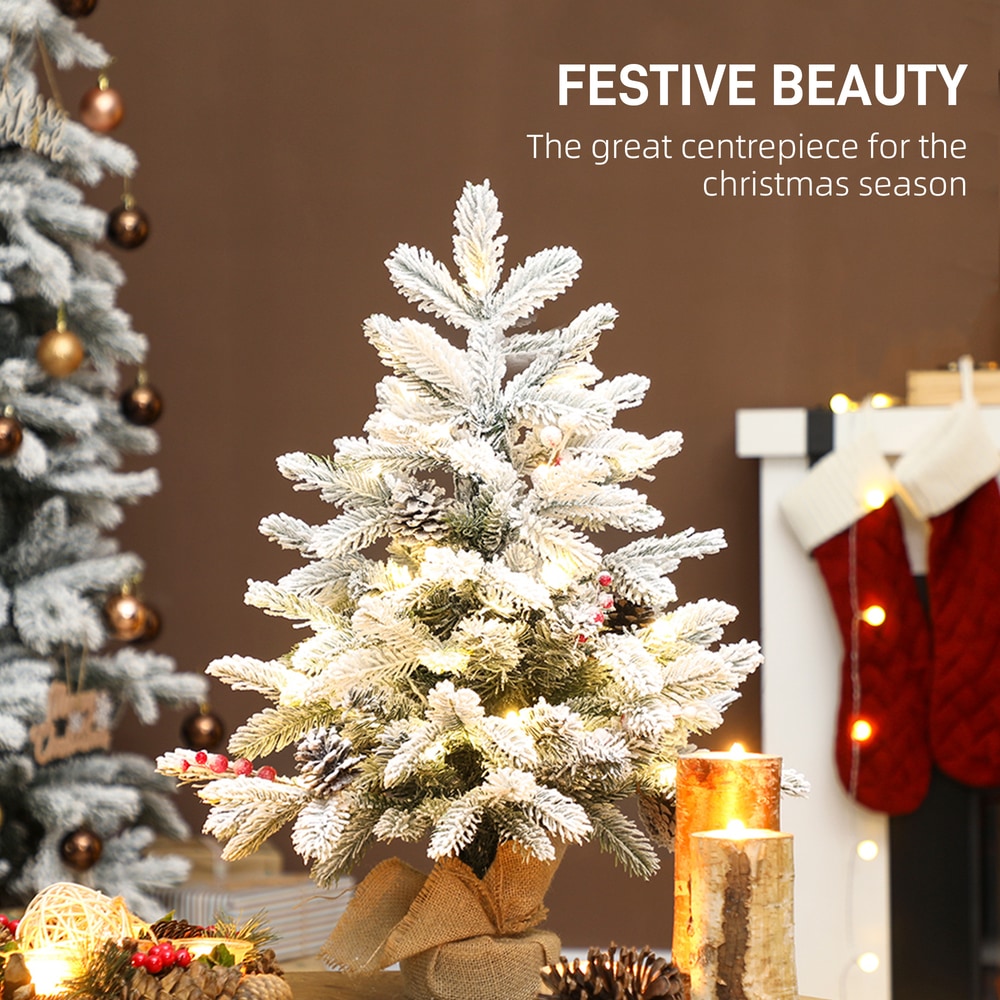 HOMCOM 60 cm Prelit Small Christmas Tree in Green