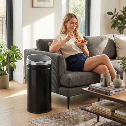HOMCOM 42L Automatic Motion Sensor Rubbish Bin with Fingerprint Resistant, Stainless Steel, Black
