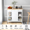 Mobile Kitchen Island Cart Rolling Kitchen Island with Rubber Wood Top-White