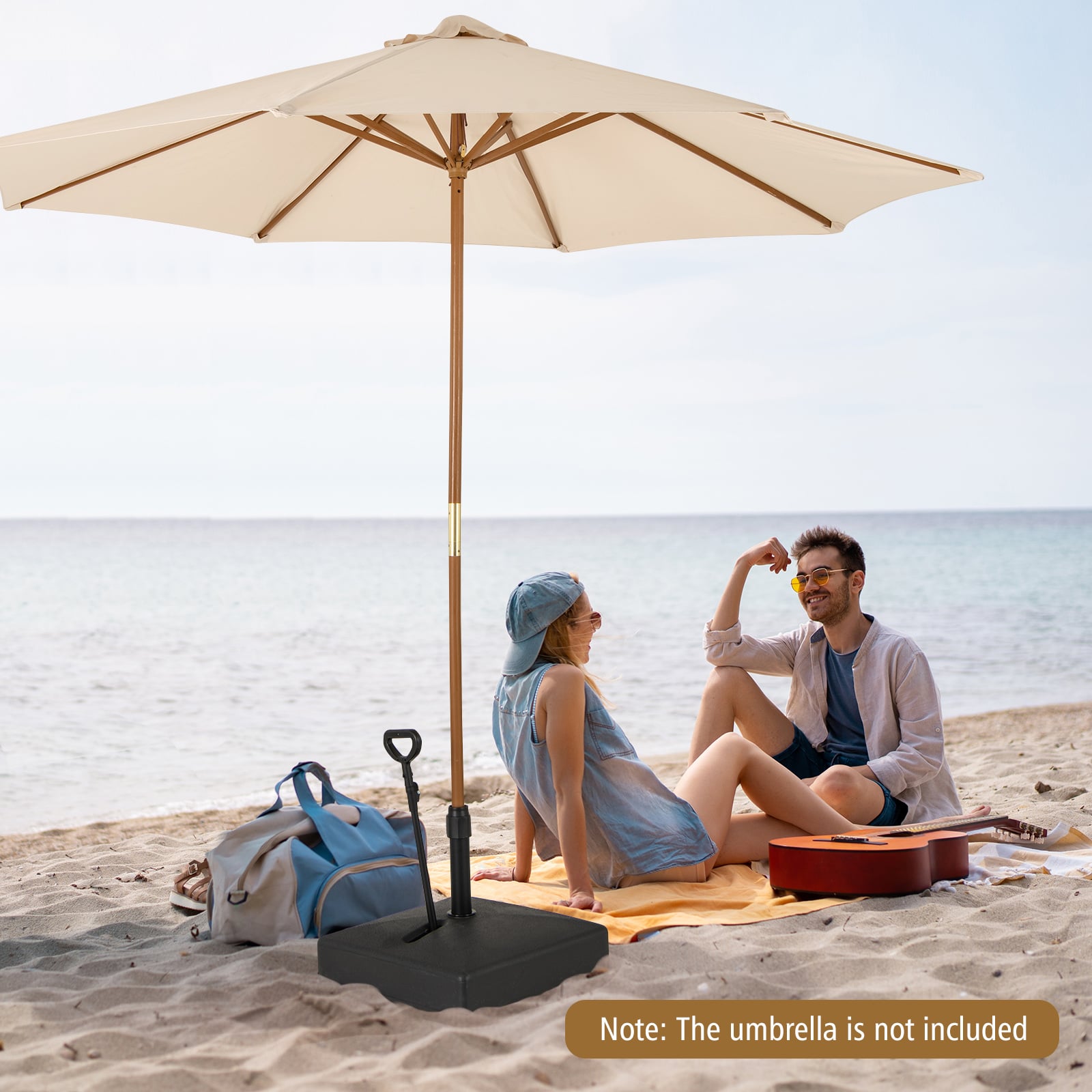 Mobile Patio Umbrella Base 59 kg Capacity Umbrella Stand with 3 Wheels-Black