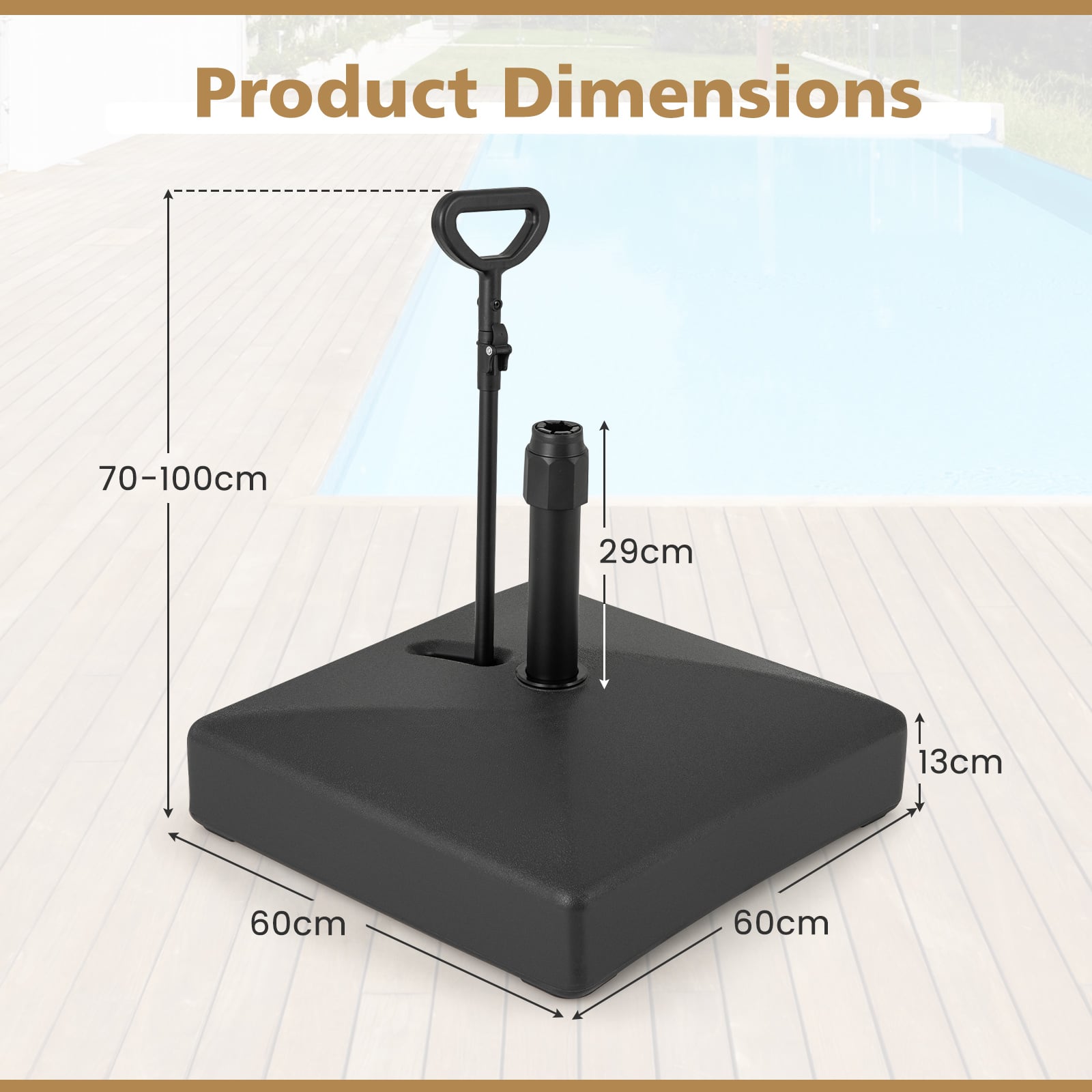 Mobile Patio Umbrella Base 59 kg Capacity Umbrella Stand with 3 Wheels-Black