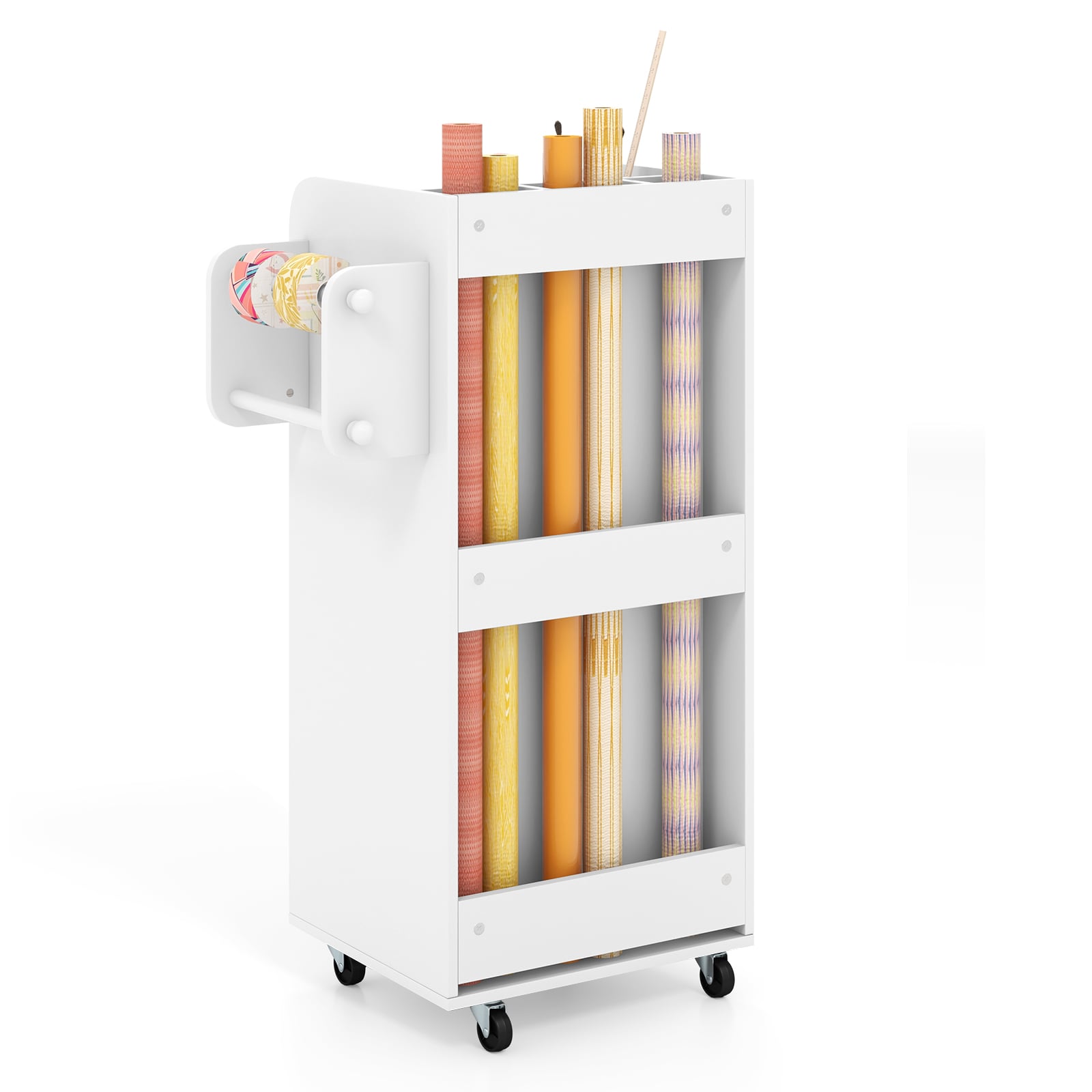 Mobile Rolling Storage Cart with 3 Drawers 2 Shelves and 2 Dowel Rods-White