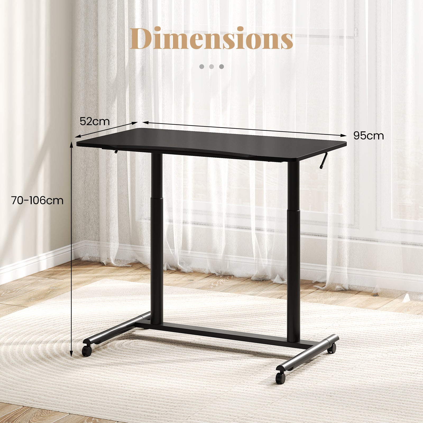 C-Shaped Mobile Standing Desk with Adjustable Height and Lockable Wheels-Black