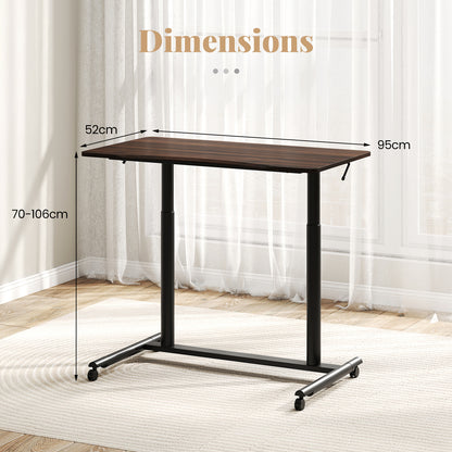 C-Shaped Mobile Standing Desk with Adjustable Height and Lockable Wheels-Brown