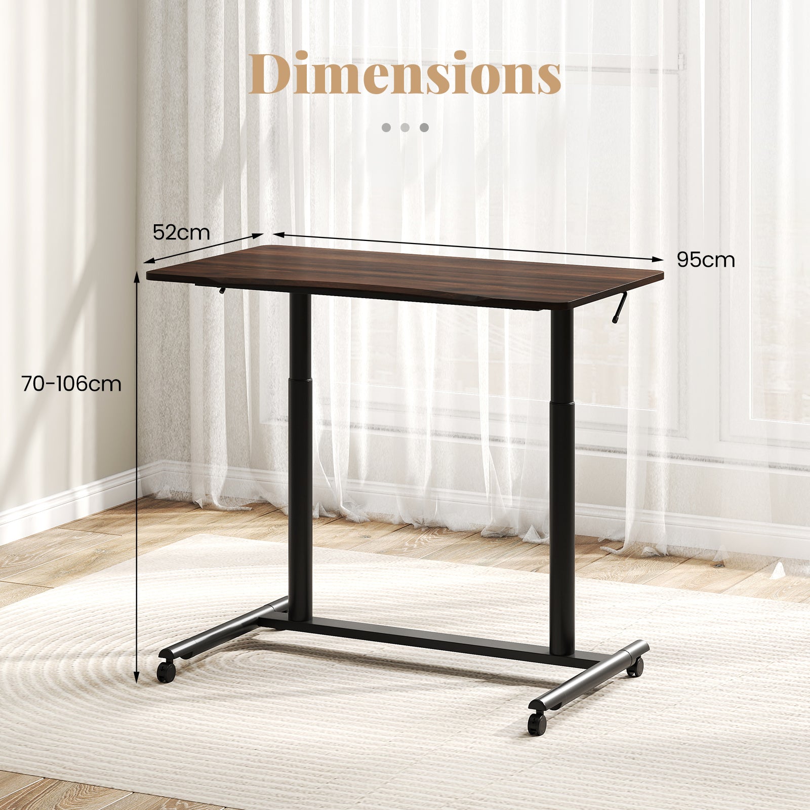 C-Shaped Mobile Standing Desk with Adjustable Height and Lockable Wheels-Brown