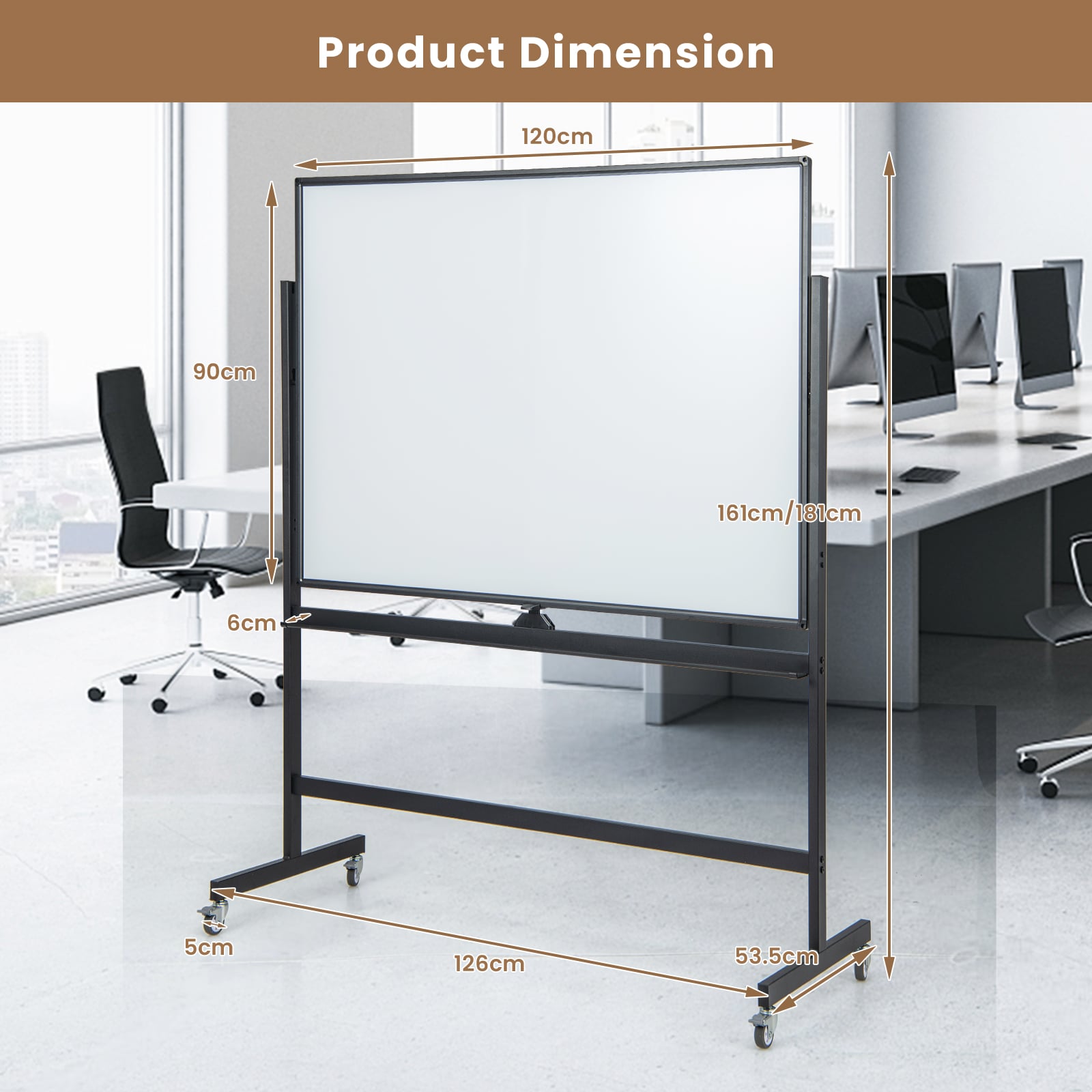 Mobile Whiteboard Reversible with Grid Pattern Board and Board Eraser-Black
