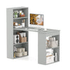 Modern 3-in-1 Wooden Computer Desk with 6-Tier Storage Bookshelves-Grey