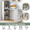Modern 3-in-1 Wooden Computer Desk with 6-Tier Storage Bookshelves-Grey