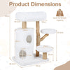 Modern Cat Tree for Indoor Cats 93CM Cat Tower with Real Solid Wood Branches-White