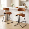 Modern Counter Height Stools Set of 2 63cm Faux Leather Upholstered Armless Barstools-Brown