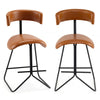 Modern Counter Height Stools Set of 2 63cm Faux Leather Upholstered Armless Barstools-Brown