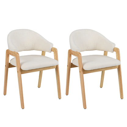 Modern Dining Chair Set of 2 with Padded Seat and Ergonomic Curved Backrest-White