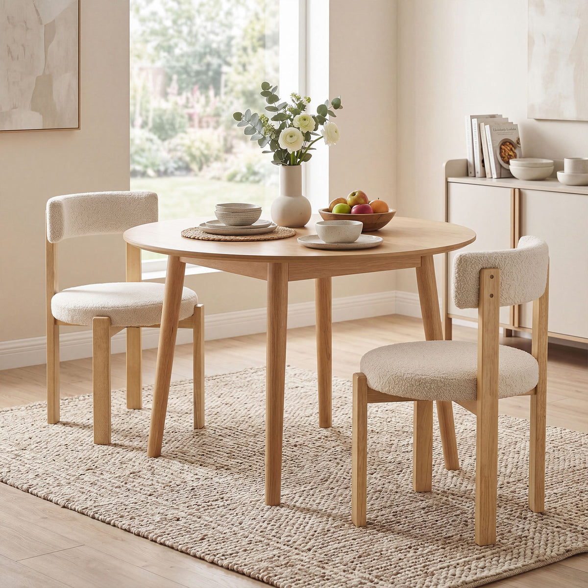 Modern Dining Chairs with Curved Backrest and Teddy Fleece Seat for Kitchen-Natural