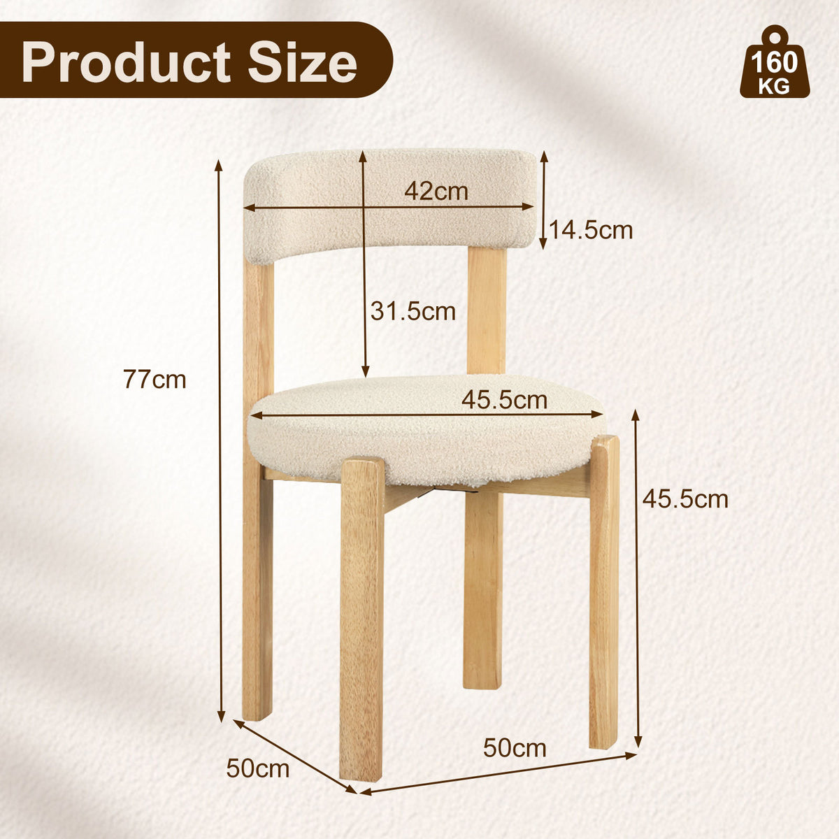 Modern Dining Chairs with Curved Backrest and Teddy Fleece Seat for Kitchen-Natural