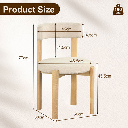 Modern Dining Chairs with Curved Backrest and Teddy Fleece Seat for Kitchen-Natural