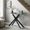 Modern Glass Console Table with Tempered Glass Top and Tubular Legs-Black