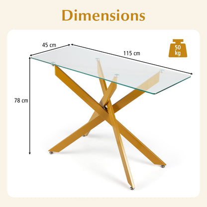 Modern Glass Console Table with Tempered Glass Top and Tubular Legs-Golden
