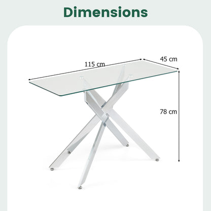 Modern Glass Console Table with Tempered Glass Top and Tubular Legs-Silver