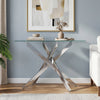 Modern Glass Console Table with Tempered Glass Top and Tubular Legs-Silver
