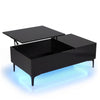 Modern Lift Top Coffee Table with LED Lights High Gloss Accent Table with Hidden Compartment-Black