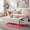 Modern Lift Top Coffee Table with LED Lights High Gloss Accent Table with Hidden Compartment-White
