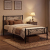 Modern Metal Bed Frame with Floral Headboard and Footboard-Black Single Size