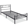 Modern Metal Bed Frame with Floral Headboard and Footboard-Black Single Size