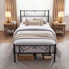 Modern Metal Bed Frame with Floral Headboard and Footboard-Black Single Size