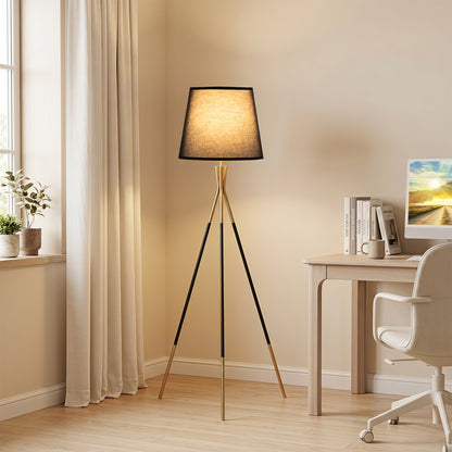 Modern Metal Tripod Floor Lamp with Fabric Shade157 cm Tall Standing Lamp-Black