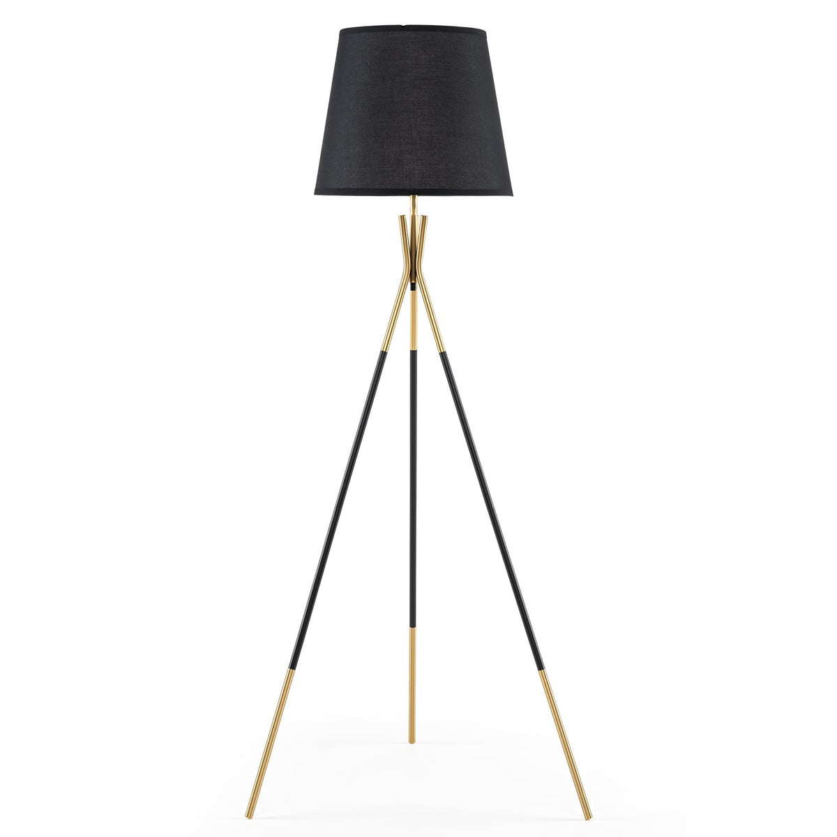 Modern Metal Tripod Floor Lamp with Fabric Shade157 cm Tall Standing Lamp-Black