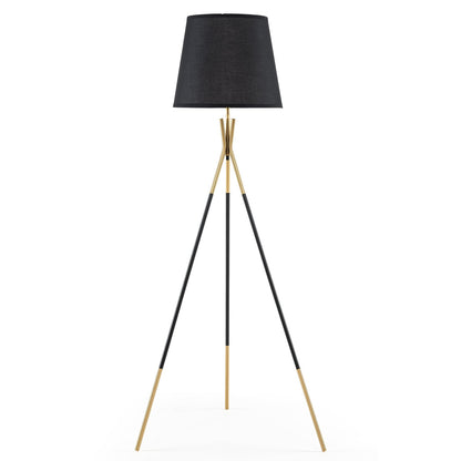 Modern Metal Tripod Floor Lamp with Fabric Shade157 cm Tall Standing Lamp-Black