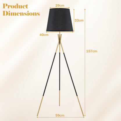 Modern Metal Tripod Floor Lamp with Fabric Shade157 cm Tall Standing Lamp-Black