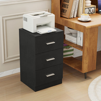 Modern Nightstand End Table with 3 Storage Drawers 2 Anti-tip Kits-Black