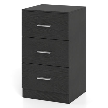 Modern Nightstand End Table with 3 Storage Drawers 2 Anti-tip Kits-Black