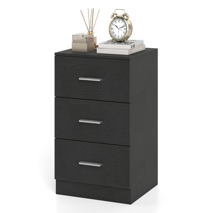 Modern Nightstand End Table with 3 Storage Drawers 2 Anti-tip Kits-Black