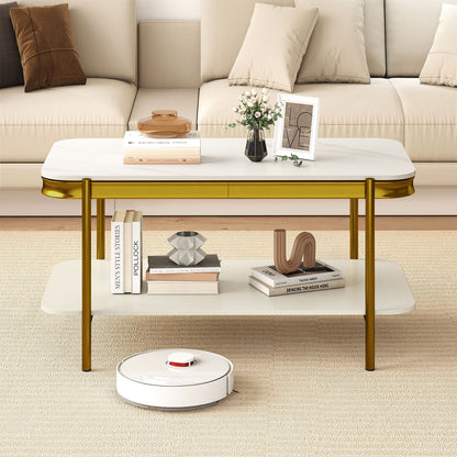 Modern Rectangular Coffee Table 2-Tier Center Table-White