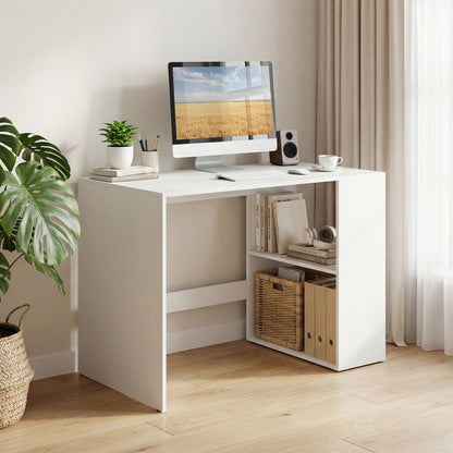 Modern Wooden Office Desk with Storage and 2 Open Shelves-Off White