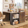 Modern Wooden Office Desk with Storage and 2 Open Shelves-Rustic Brown