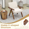 Modern Accent Chair Linen Fabric Armchair with Solid Acacia Wood Frame-Beige