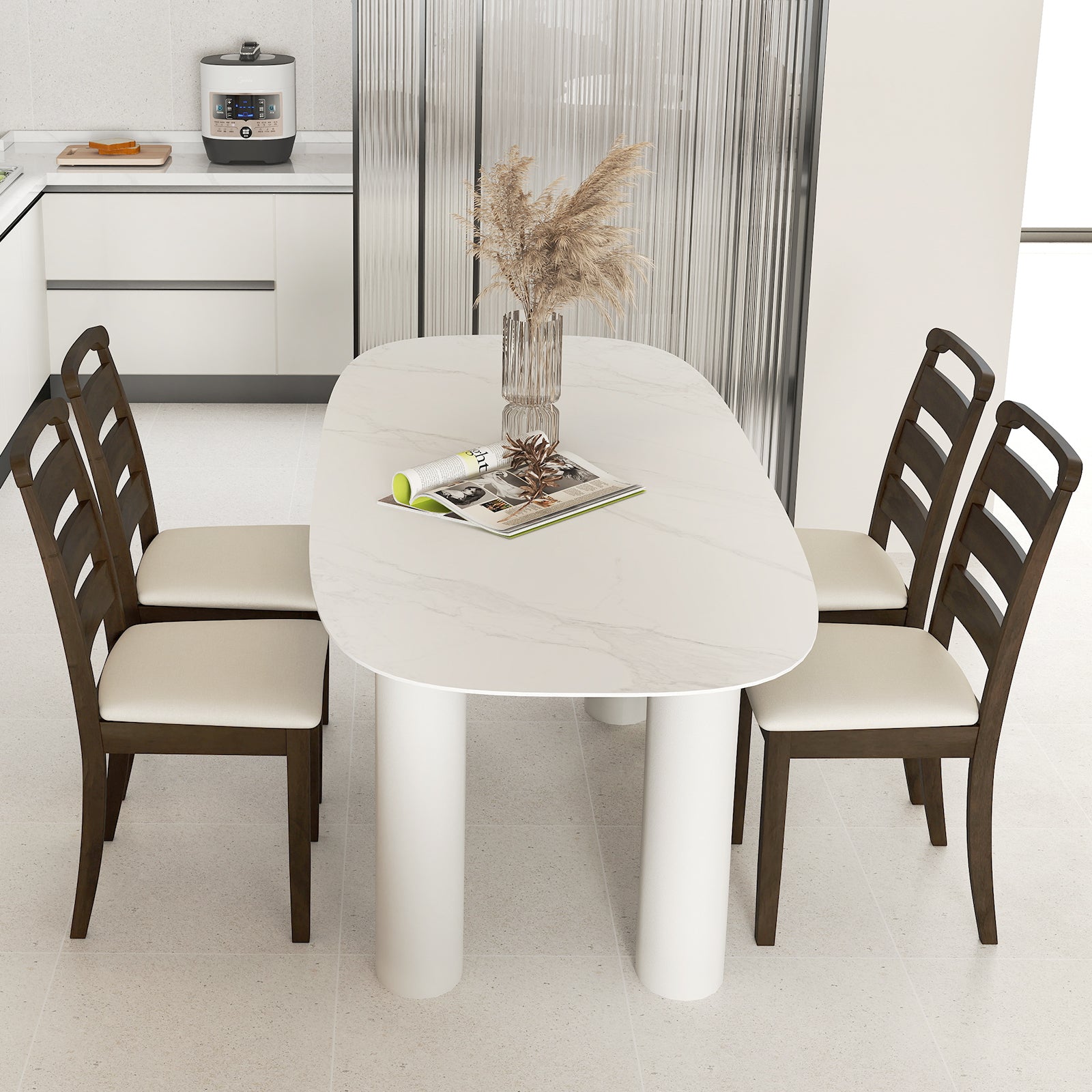 Modern Dining Chair Set of 4 Upholstered Farmhouse Chairs with Rubber Wood Frame