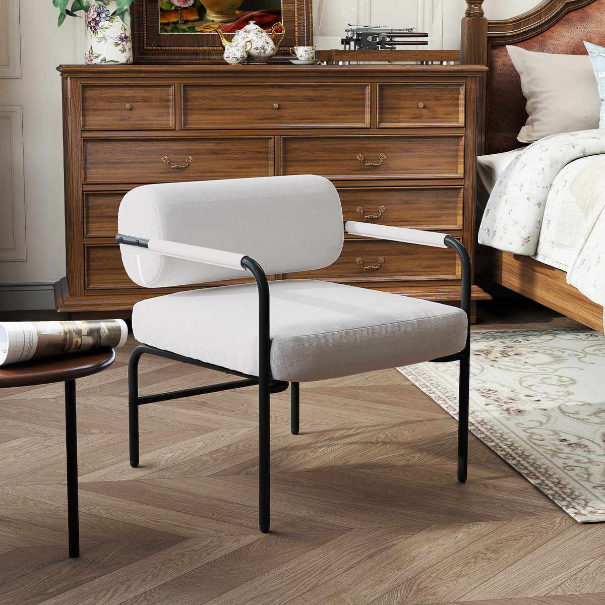 Modern Leisure Chair Velvet Upholstered Accent Chair-White