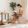 Modern Round Storage Ottoman with Removable Lid and Solid Wood Base-Beige