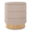 Modern Round Storage Ottoman with Removable Lid and Solid Wood Base-Beige