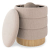 Modern Round Storage Ottoman with Removable Lid and Solid Wood Base-Beige