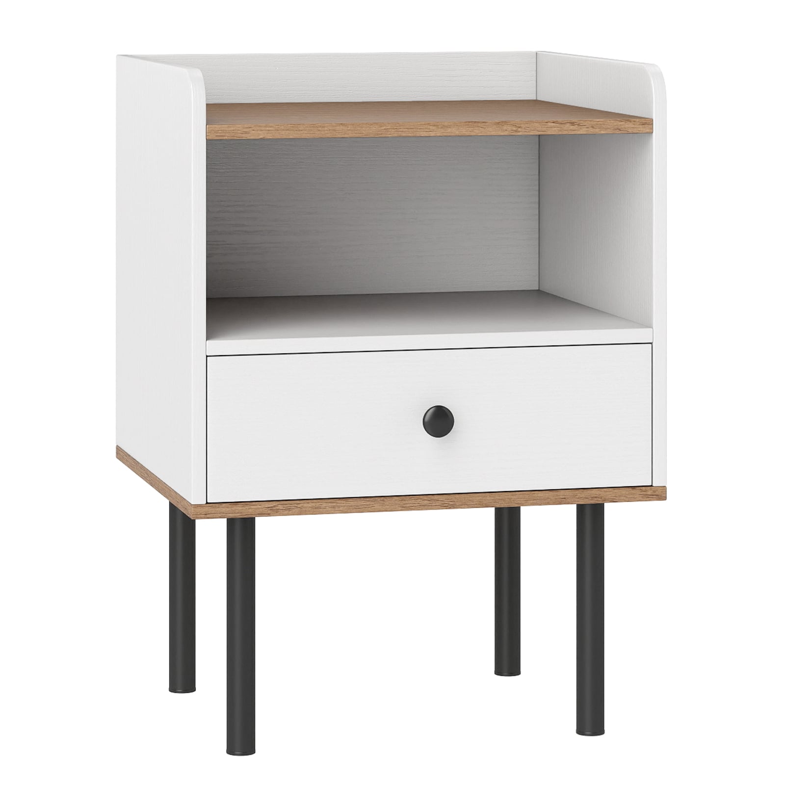 Modern Sofa Side Table with Drawer and Metal Legs for Small Spaces-White-1 Piece