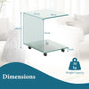 Modern Tempered Glass Side Table with 2-tier Shelf-Transparent