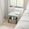 Modern Tempered Glass Side Table with 2-tier Shelf-White