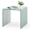 Modern Tempered Glass Side Table with 2-tier Shelf-White